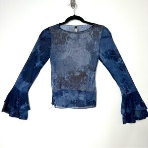 Vintage Whimsigoth Sparkle Sheer Top Bell Sleeve Fairycore Y2K Ethereal Grunge